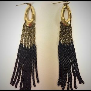 Gold and Black Chain Linear Drop Earrings